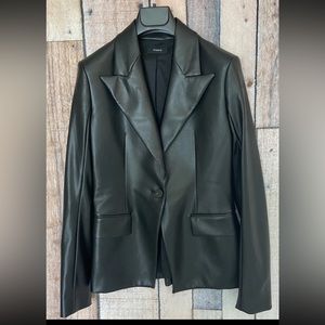 Black Theory Angled Blazer Bedford Faux Leather, One Button Jacket. Womens Sz 6